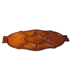 Vintage 7-Section Hand Carved Mahogany Wood Serving Tray
